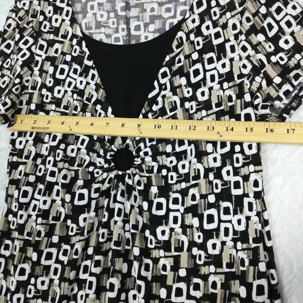 Notations Womens Dress Midi Geometric Print Black White Short Sleeve Keyhole M - Picture 4 of 11